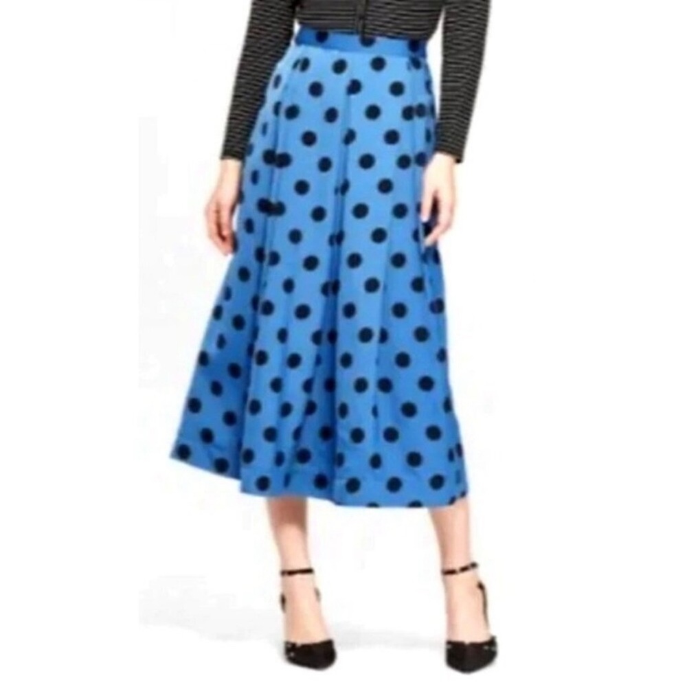 Who What Were Blue Polka Dot Midi Skirt